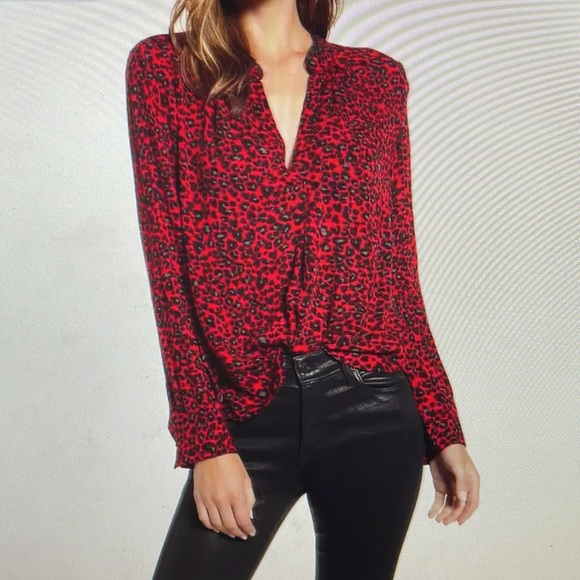 Zadig & Voltaire Red & Black Leo Print Tunic Blouse Sz S - Picture 12 of 12